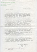 Lettera di Antonio Michieli, Presidente Gruppo Decorati Pontifici, Treviso, 4 marzo 1989